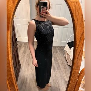 Ann Taylor silk black slip dress with gold/brown little flowers